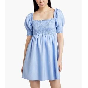 Hill House NWT Athena Nap Dress Light Blue Glitter Check Smocked Mini Babydoll